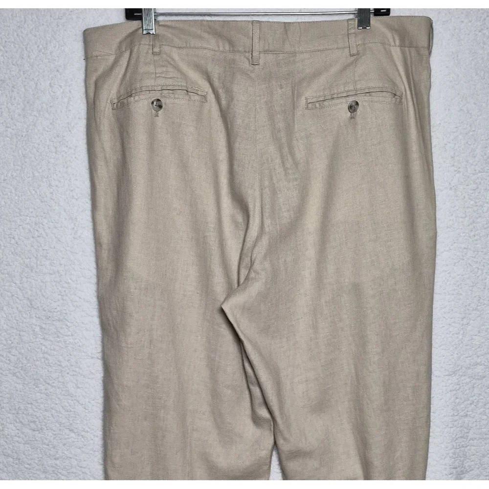 Alan Flusser Men's Linen Blend Pants Sz 38x32 Tan Straight Leg Casual Summer